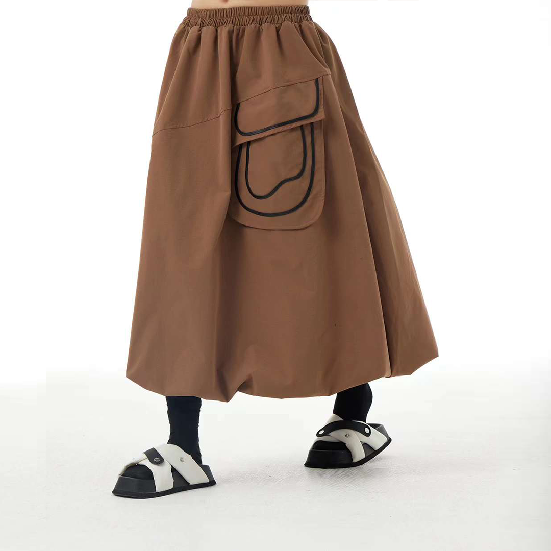 Contrast Lines Pocket Patchworks Lantern Skirt Available in Two Colours