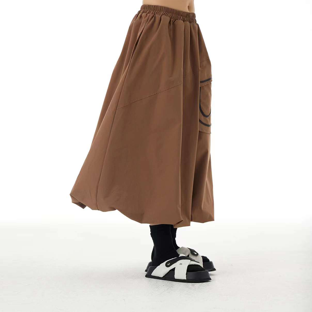 Contrast Lines Pocket Patchworks Lantern Skirt Available in Two Colours