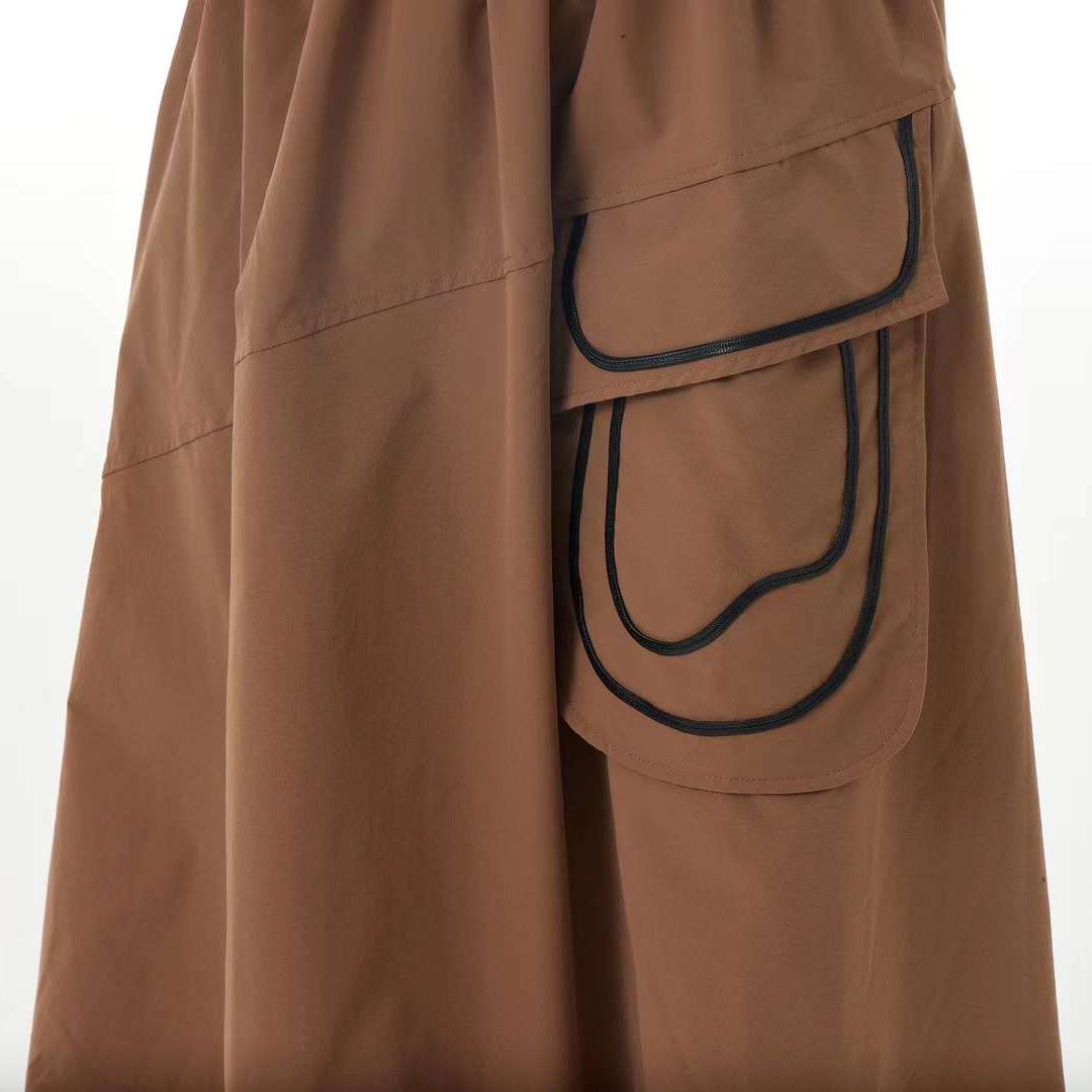 Contrast Lines Pocket Patchworks Lantern Skirt Available in Two Colours