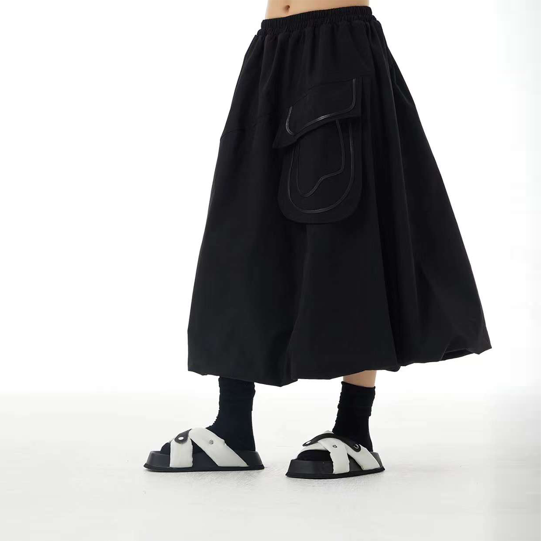 Contrast Lines Pocket Patchworks Lantern Skirt Available in Two Colours