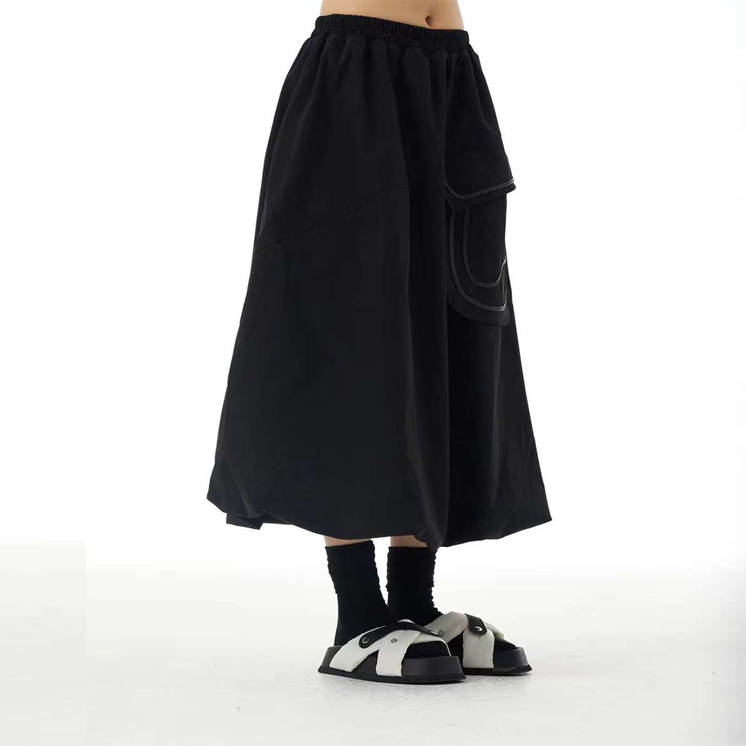 Contrast Lines Pocket Patchworks Lantern Skirt Available in Two Colours