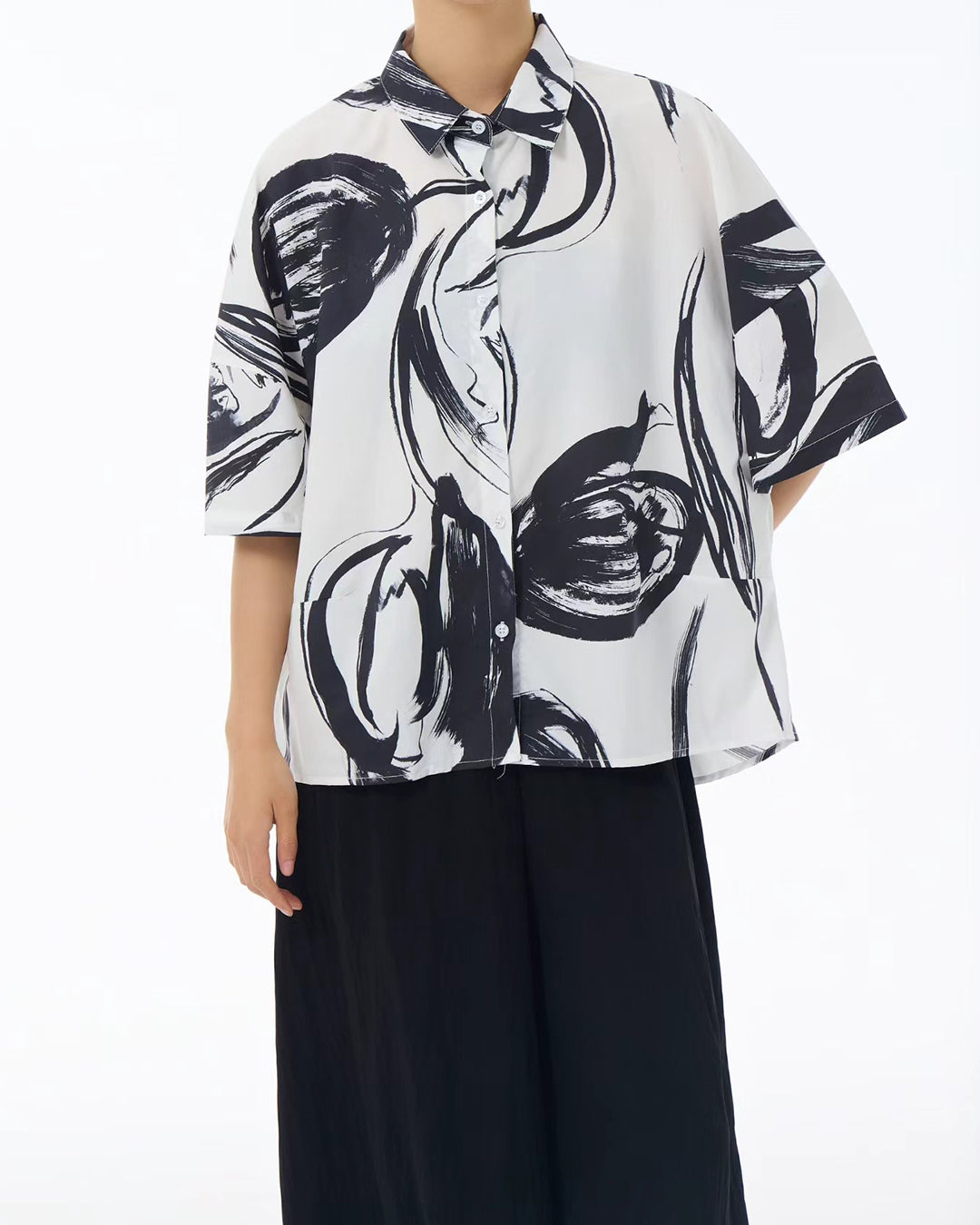 Ink Abstract Print Short Sleeves Shirt