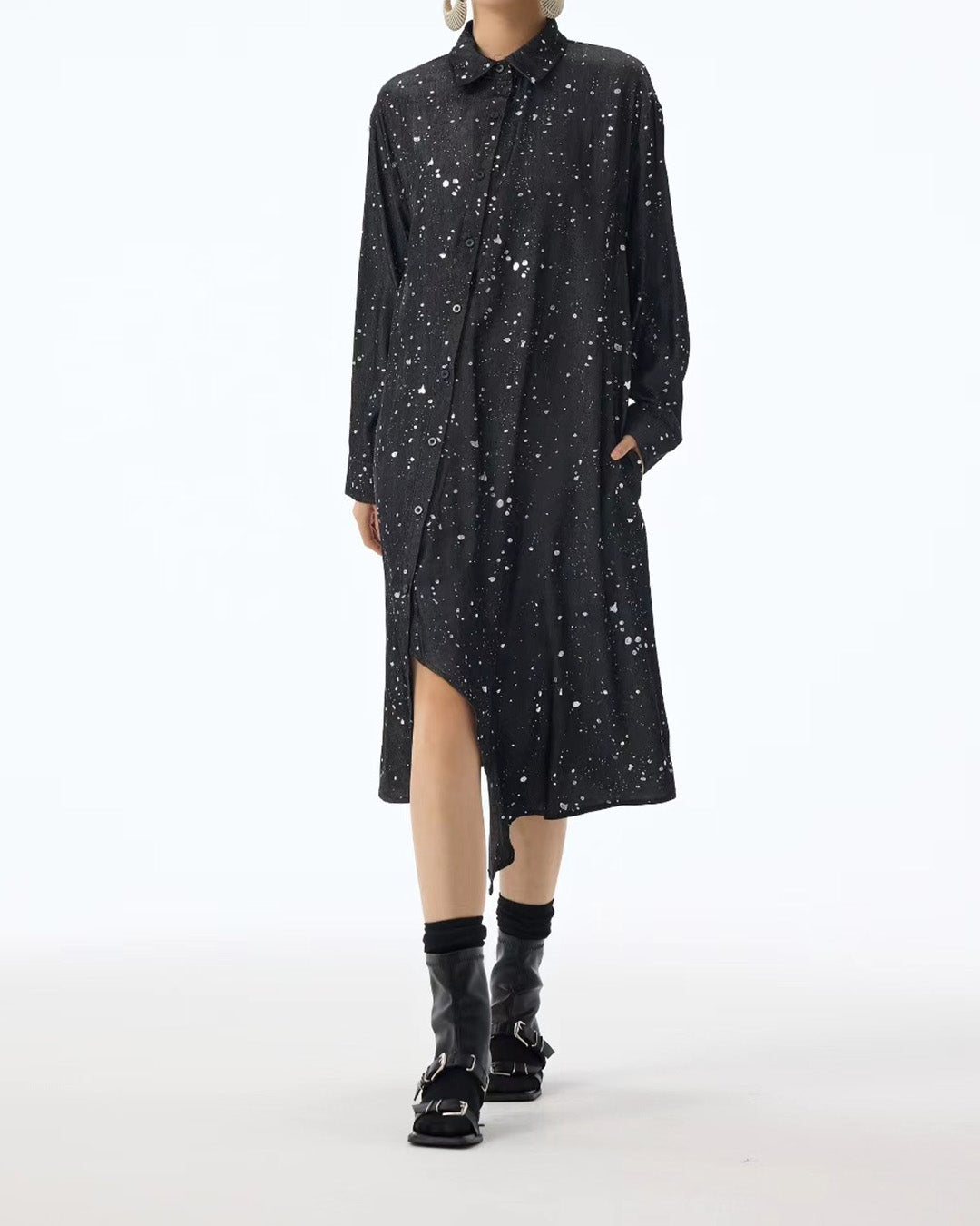 Artistic Ink Splash Long Sleeves Dress