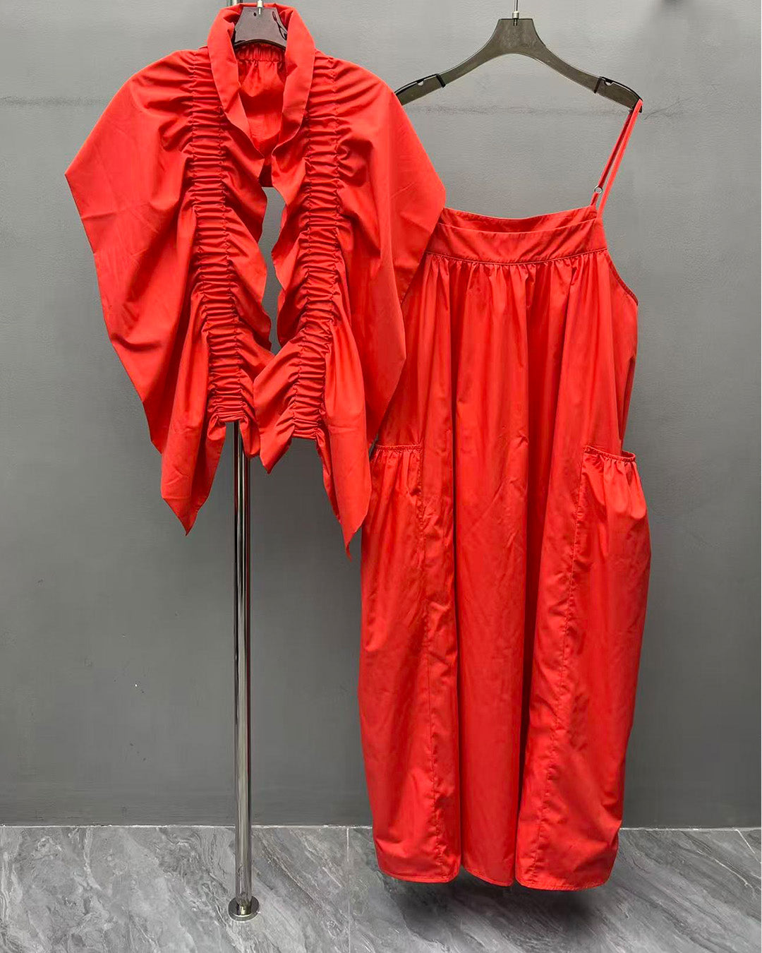 Strappy Dress & Ruffle Cape Duo