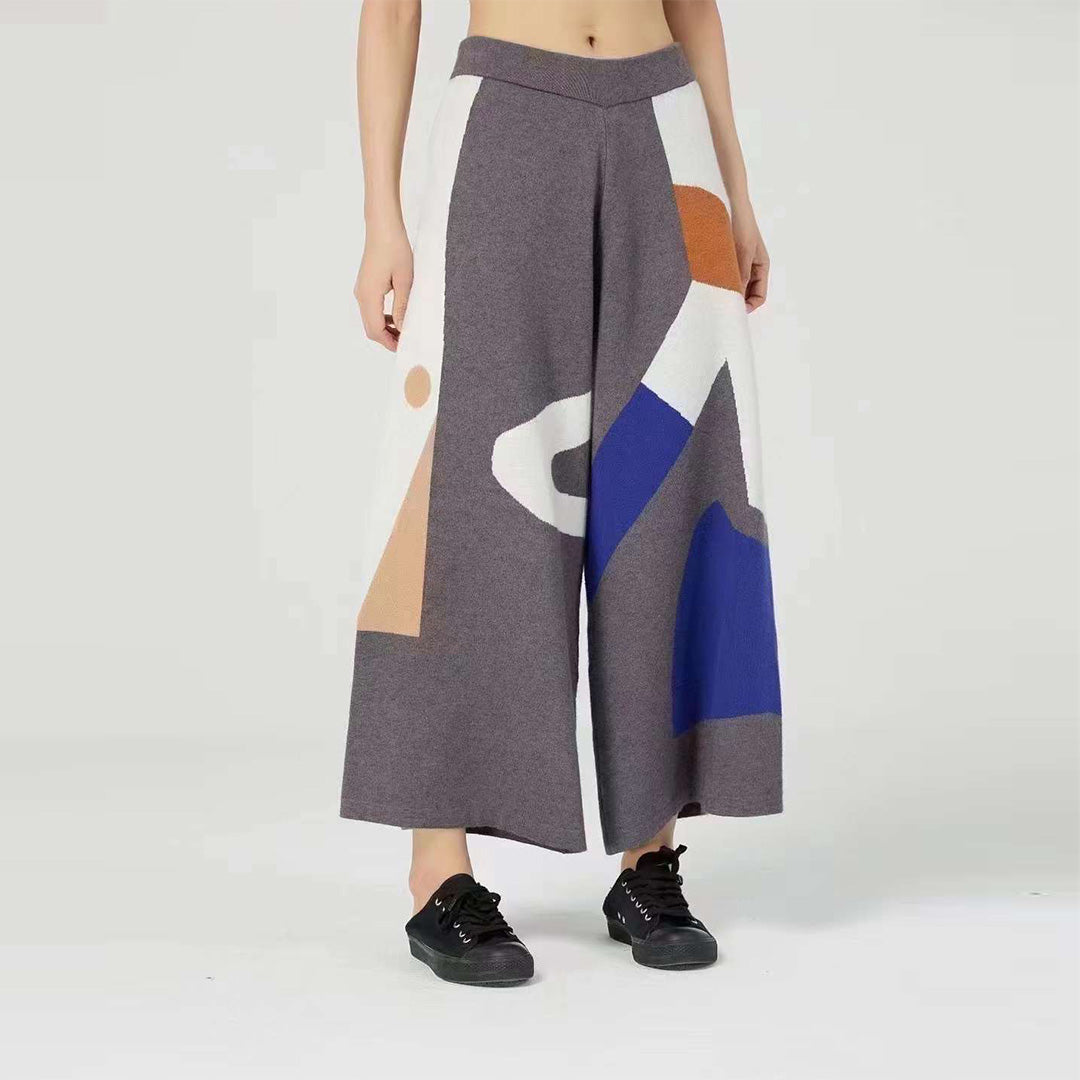 Abstract Contrast Colours Blocks Knitted Pants