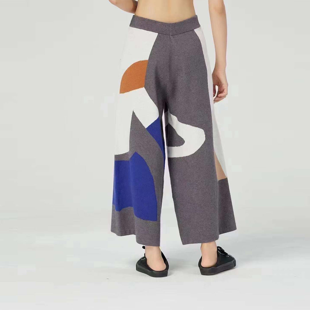 Abstract Contrast Colours Blocks Knitted Pants