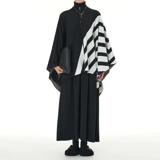 In Stock Half Stripe Zip Knitted Cape