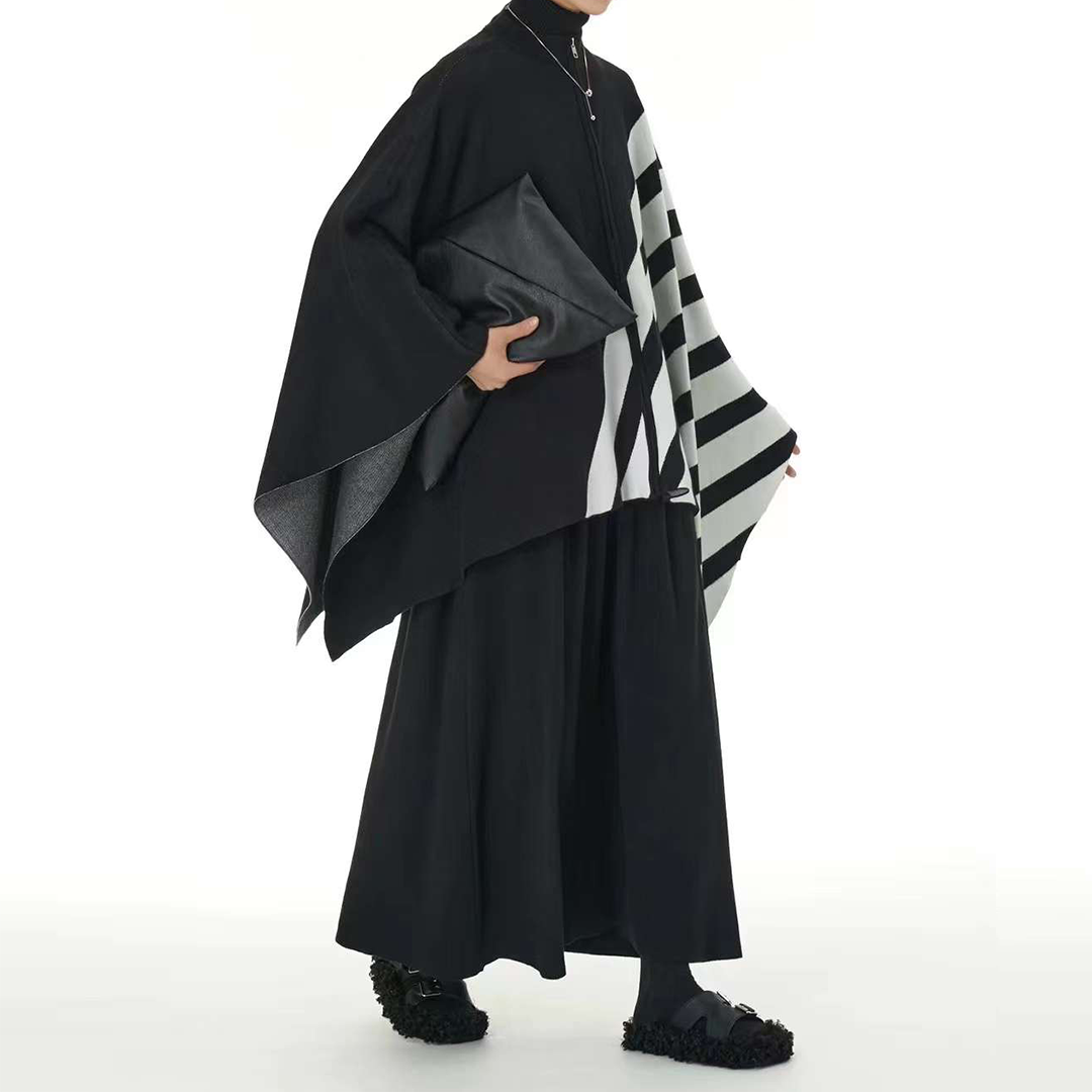 In Stock Half Stripe Zip Knitted Cape