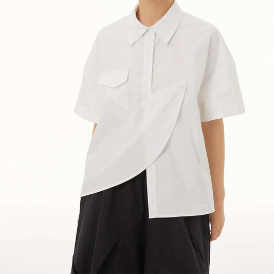 Minimalistic Style Chic Style Cotton Shirt Available In Two Colours