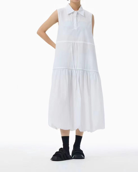 Lantern-Hem Sleeveless Long Dress