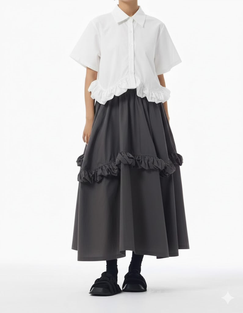3D Ruffled Wave-Hem Shirt