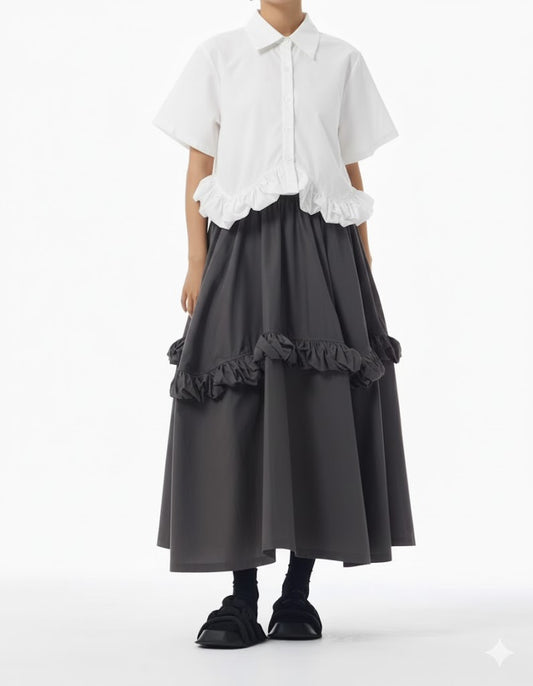 Structured Skirt with 3D Ruffle Accent