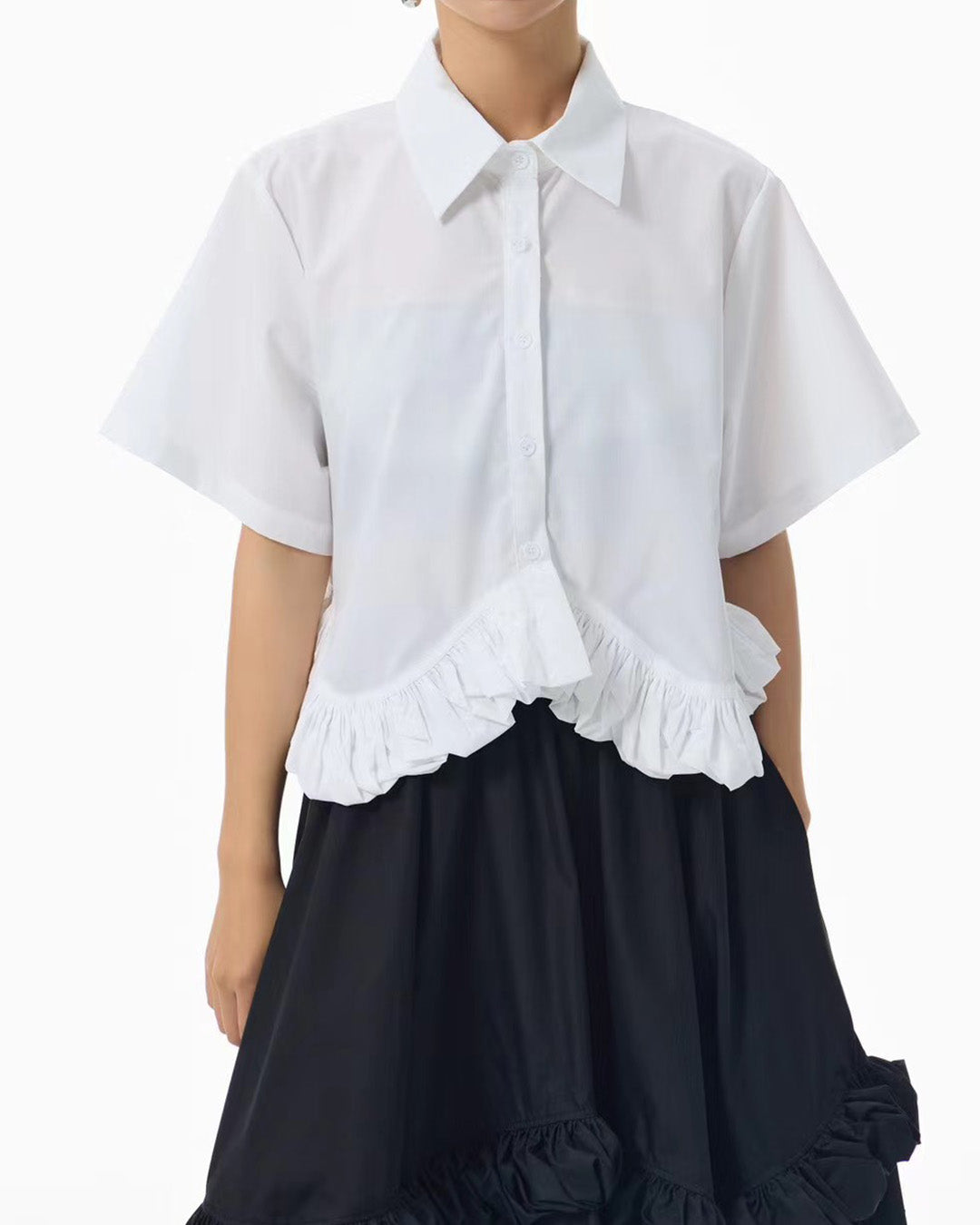 3D Ruffled Wave-Hem Shirt