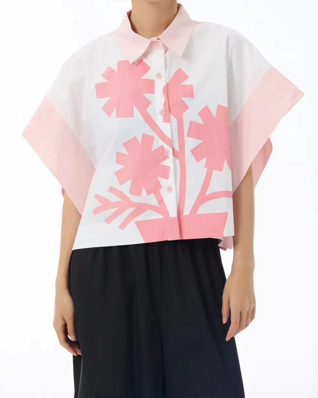 Pot Plant Print Short Sleeves Shirt Available in Pink and Green
