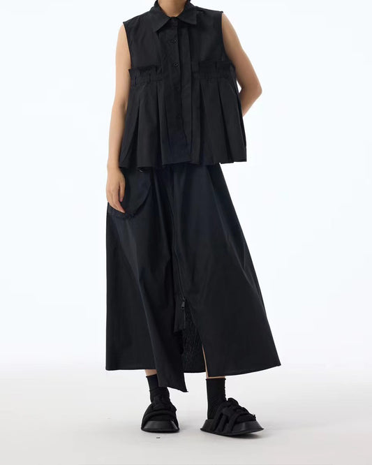 Elegant Pleated Hem Sleeveless Blouse