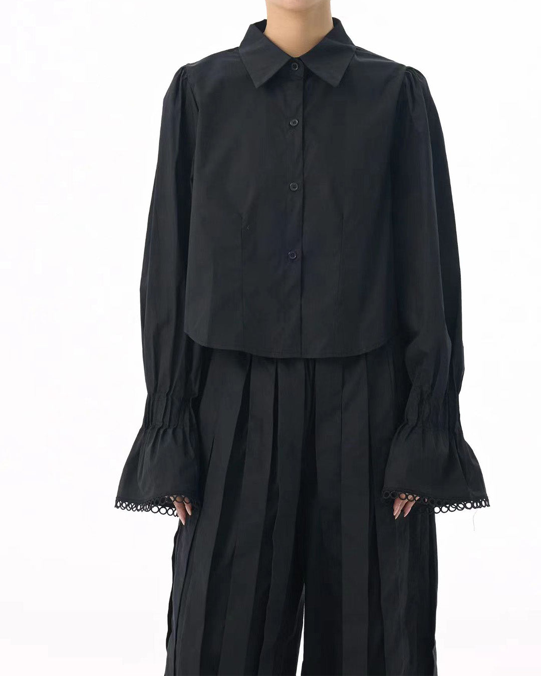 Bell-Sleeve Lace-Detail Blouse