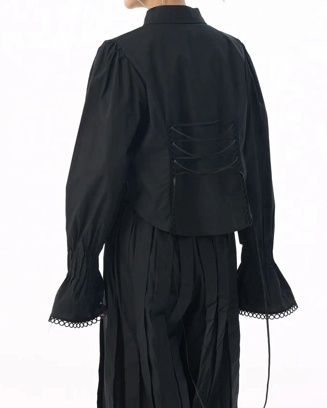 Bell-Sleeve Lace-Detail Blouse