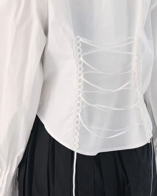 Bell-Sleeve Lace-Detail Blouse