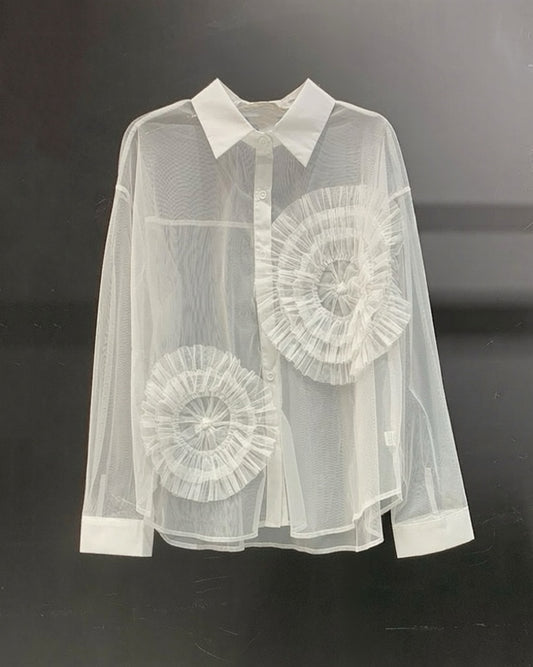 Pre-order Oversized 3D Floral Lace Sheer Shirt