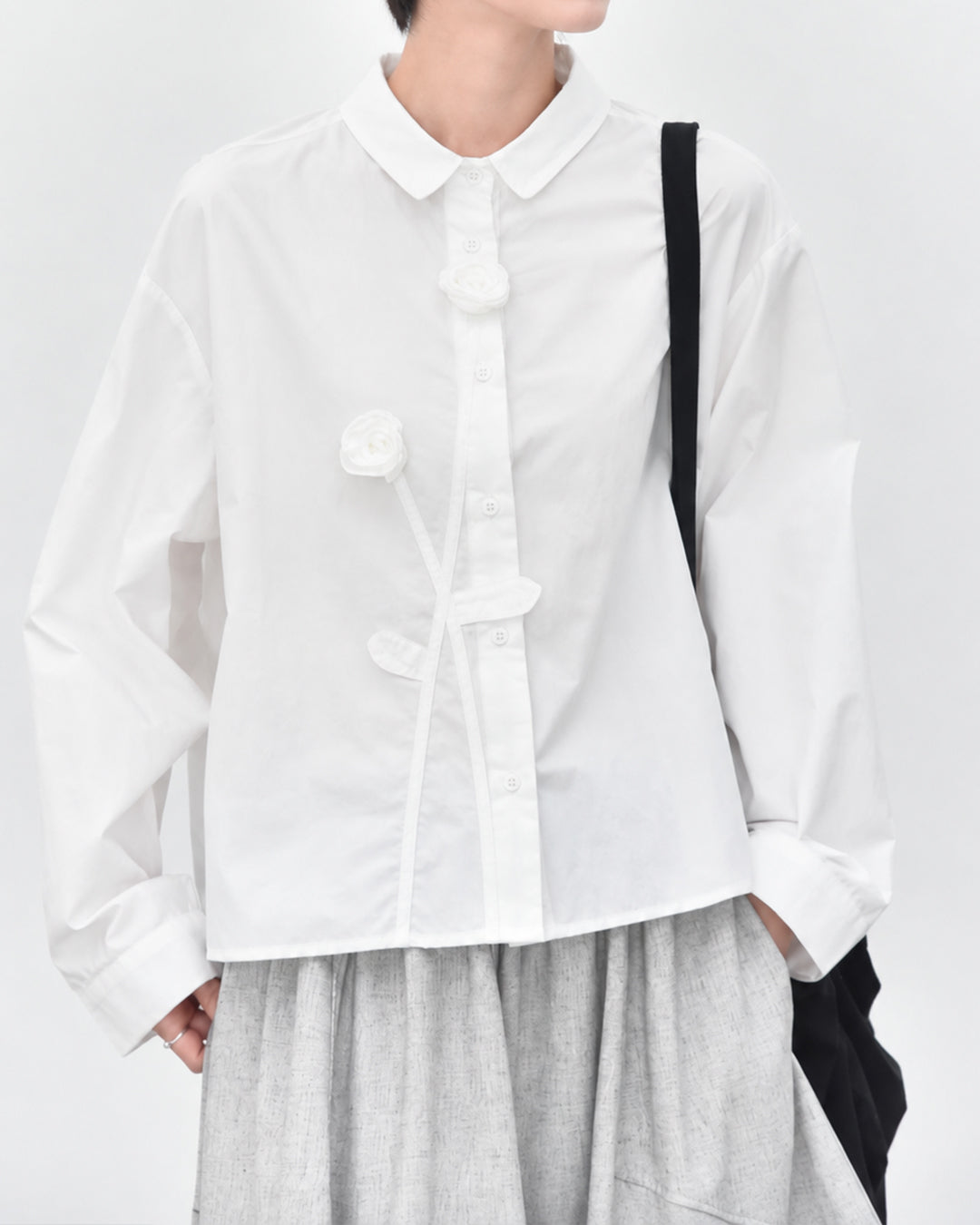 3D Handcrafted Flower Long-Sleeve Shirt