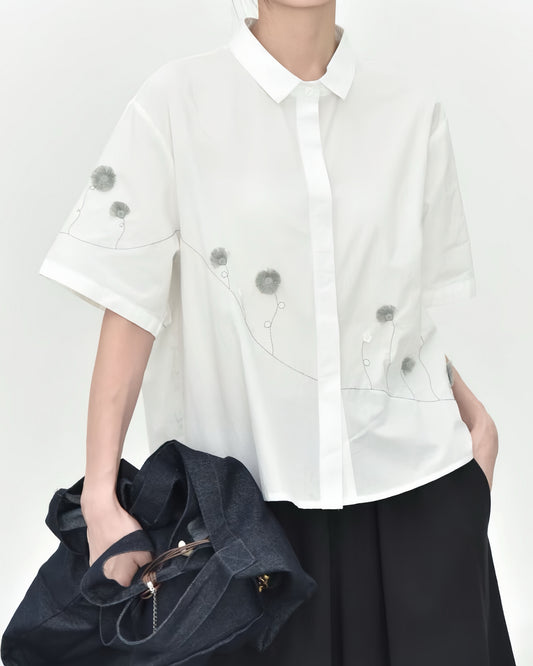 Pre-order 3D Frayed Floral Embroidered Shirt