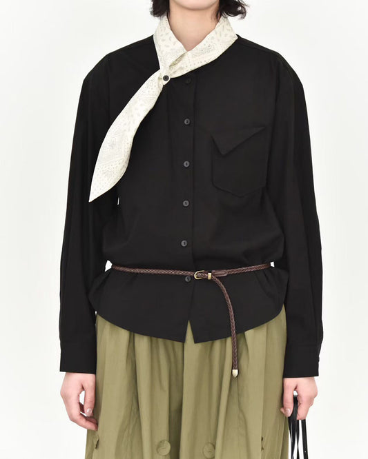 Shirt with Scarf Detail and Slanted Pocket