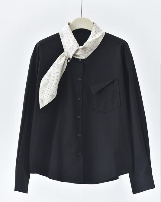Shirt with Scarf Detail and Slanted Pocket
