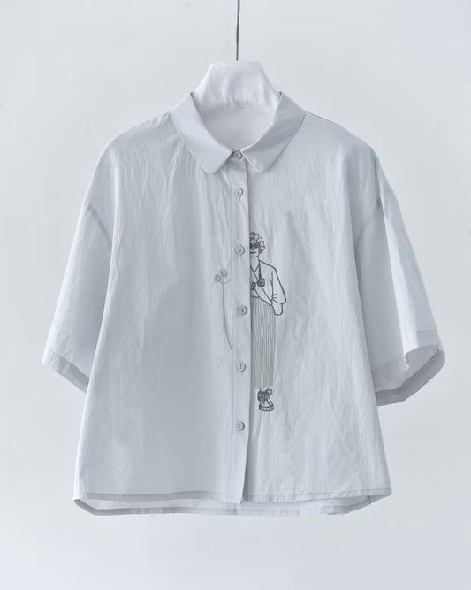 Graffiti Line Sunglasses Character Short-Sleeve Shirt in Blue