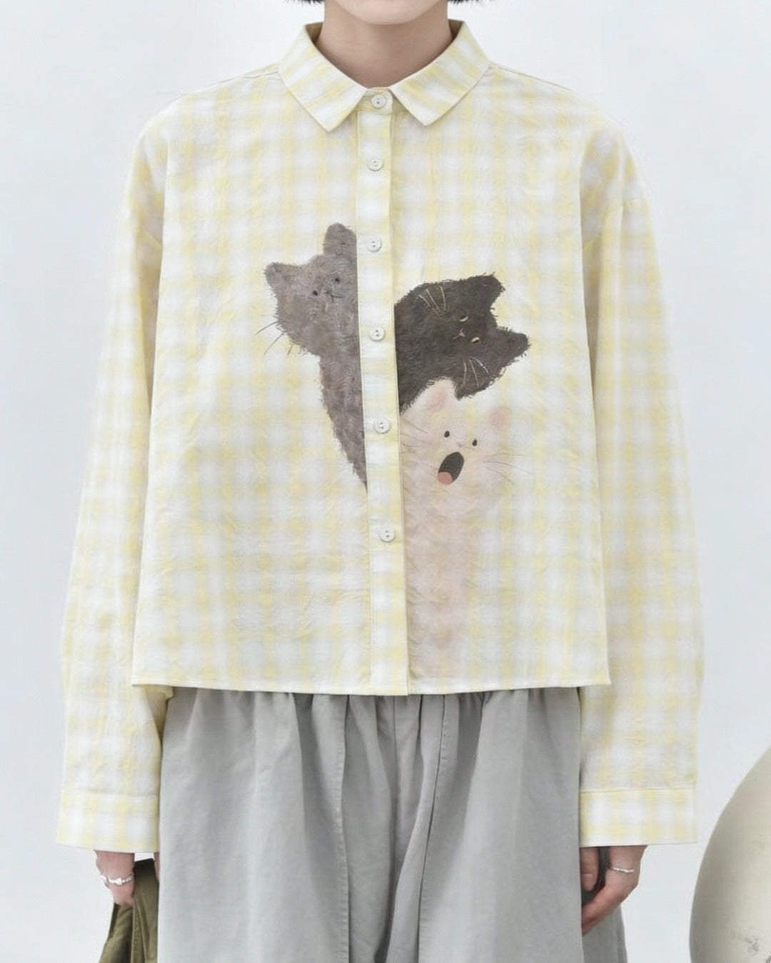 Cat Print Long-Sleeve Shirt
