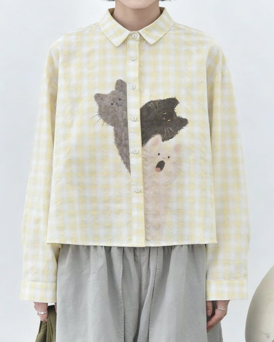 Cat Print Long-Sleeve Shirt