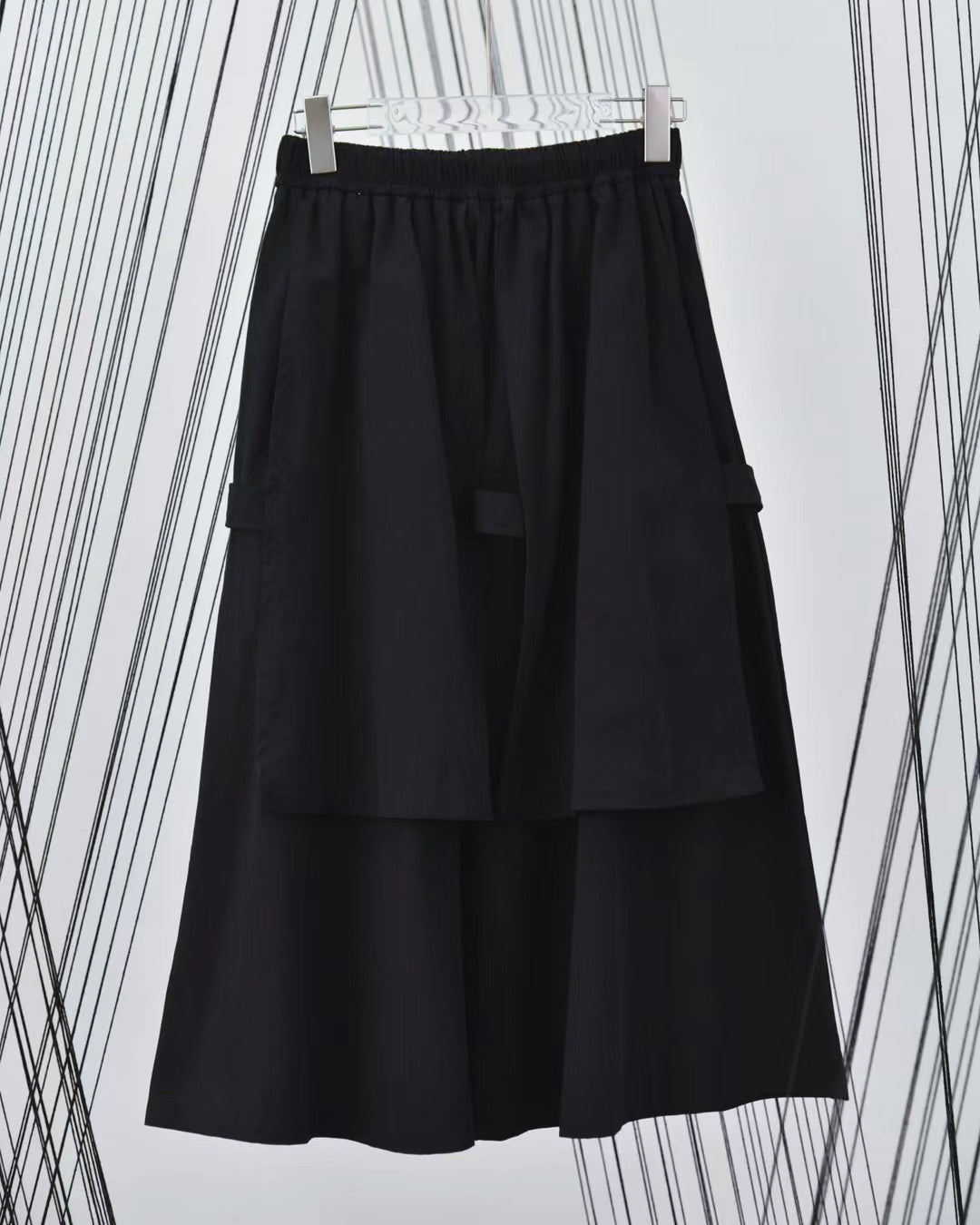 Faux Two-piece Midi Skirt with Decorative Strap Detail