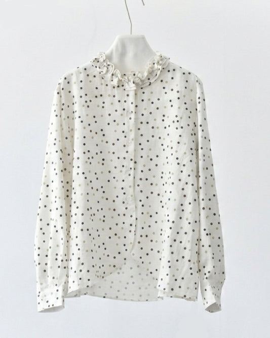 Two-Tone Polka Dot Shirt with Ruffled Collar
