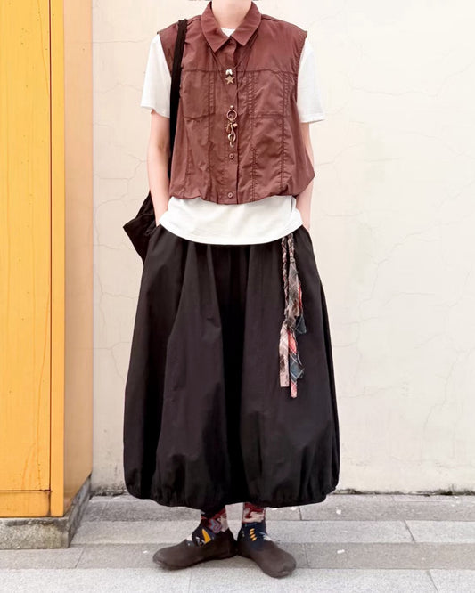 Pre-order Balloon Skirt with Check Braided Belt