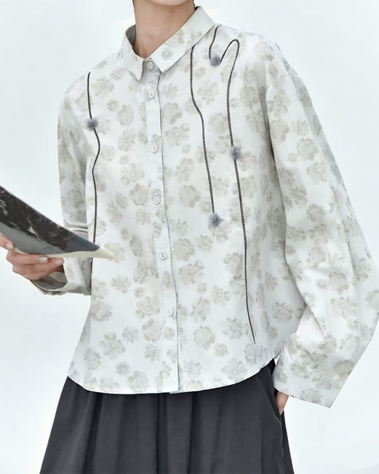 Long-sleeve Shirt Featuring Delicate Vine Embroidery