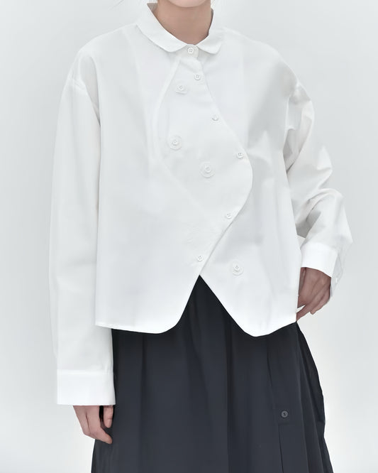 Hand-Appliquéd Curved Placket Long-Sleeve Shirt