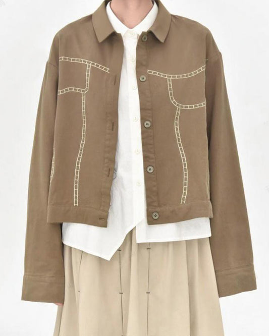 Embroidered Staircase Motif Soft-Wash Crop Jacket