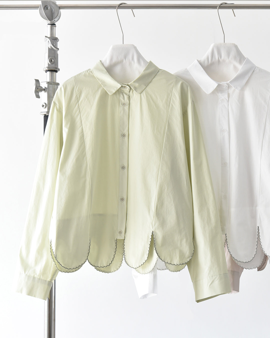 Petal-Hem Shirt with Topstitching