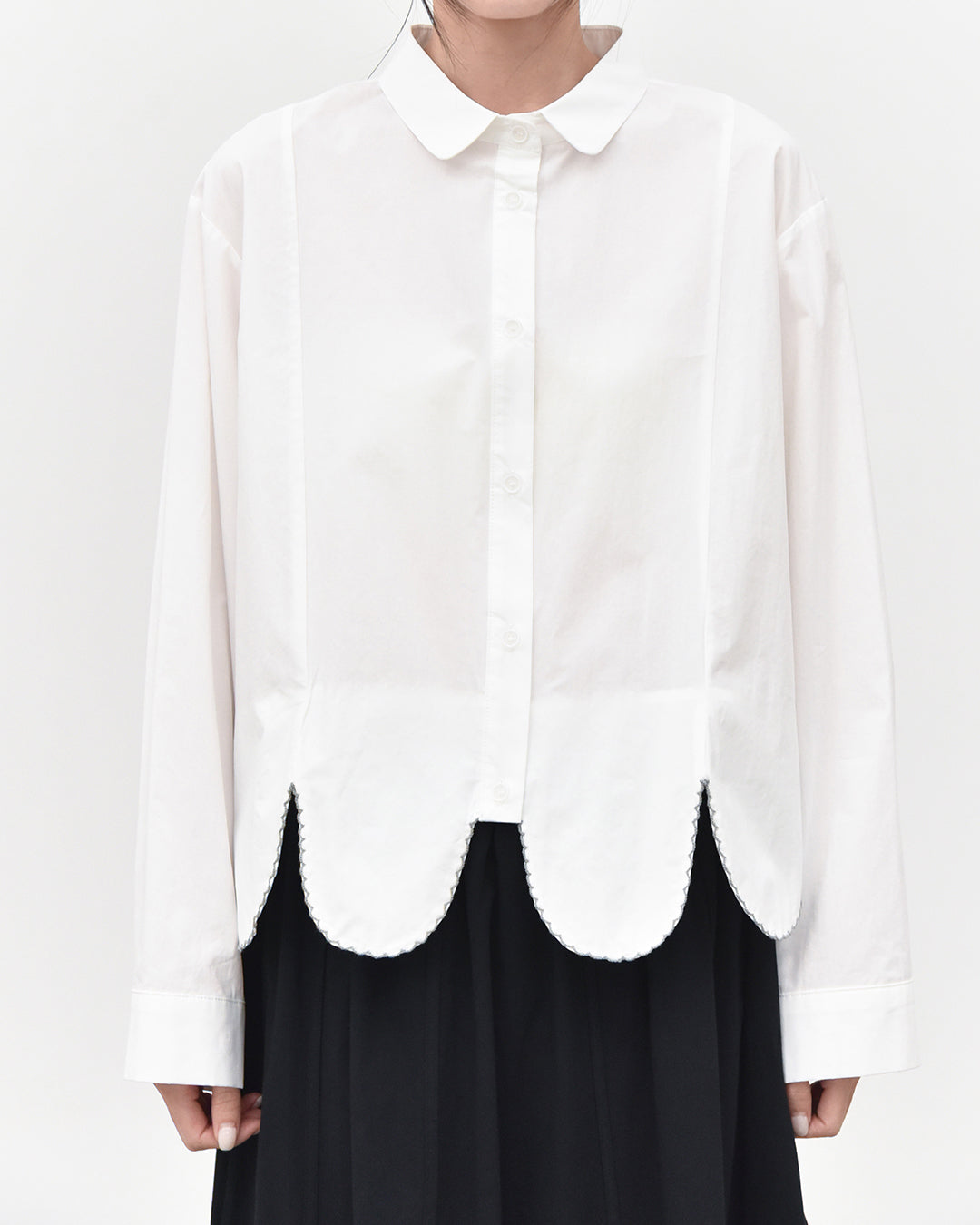 Petal-Hem Shirt with Topstitching