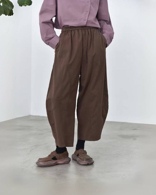 Washed Casual Pants with Double-Curved Paneling