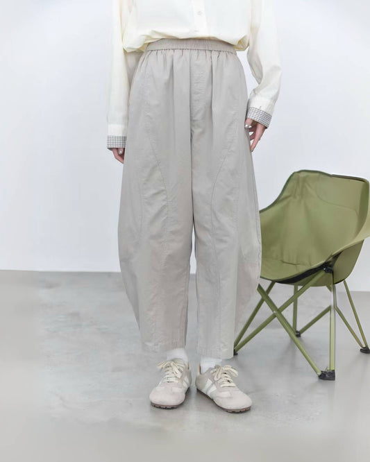 Washed Casual Pants with Double-Curved Paneling