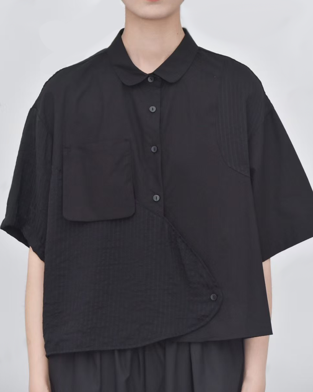 Irregular Panel Shirt with Partially Stitched Pocket