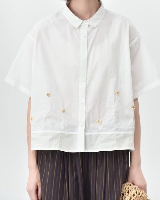 Pre-order Beaded Floral Color-Block Shirt