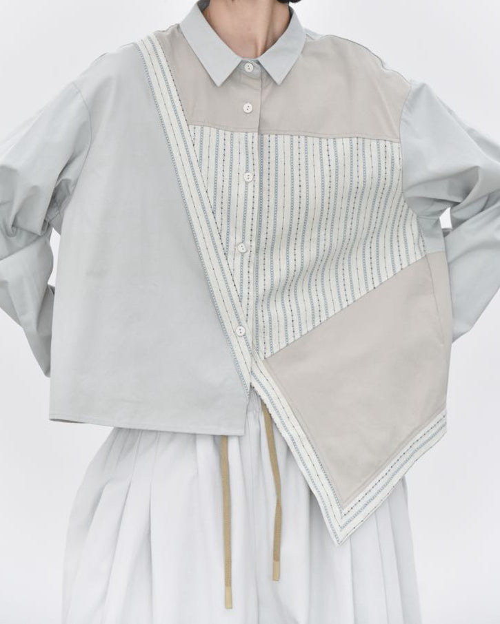 Pre-order Striped Patchwork Asymmetric Shirt