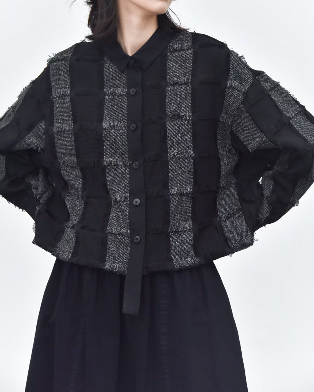 Fringed Check Panel Shirt