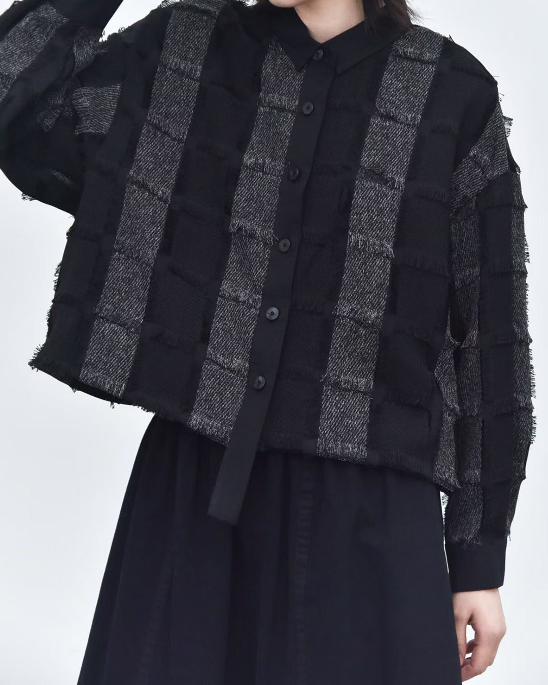 Fringed Check Panel Shirt