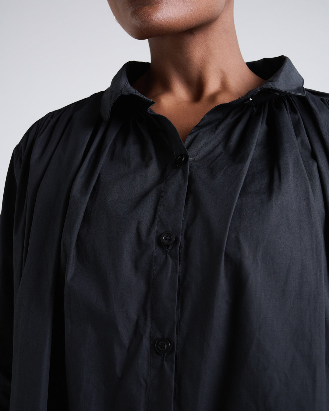 Two Way Sleeves Loose Fit Cotton Long Sleeves Dress in Black