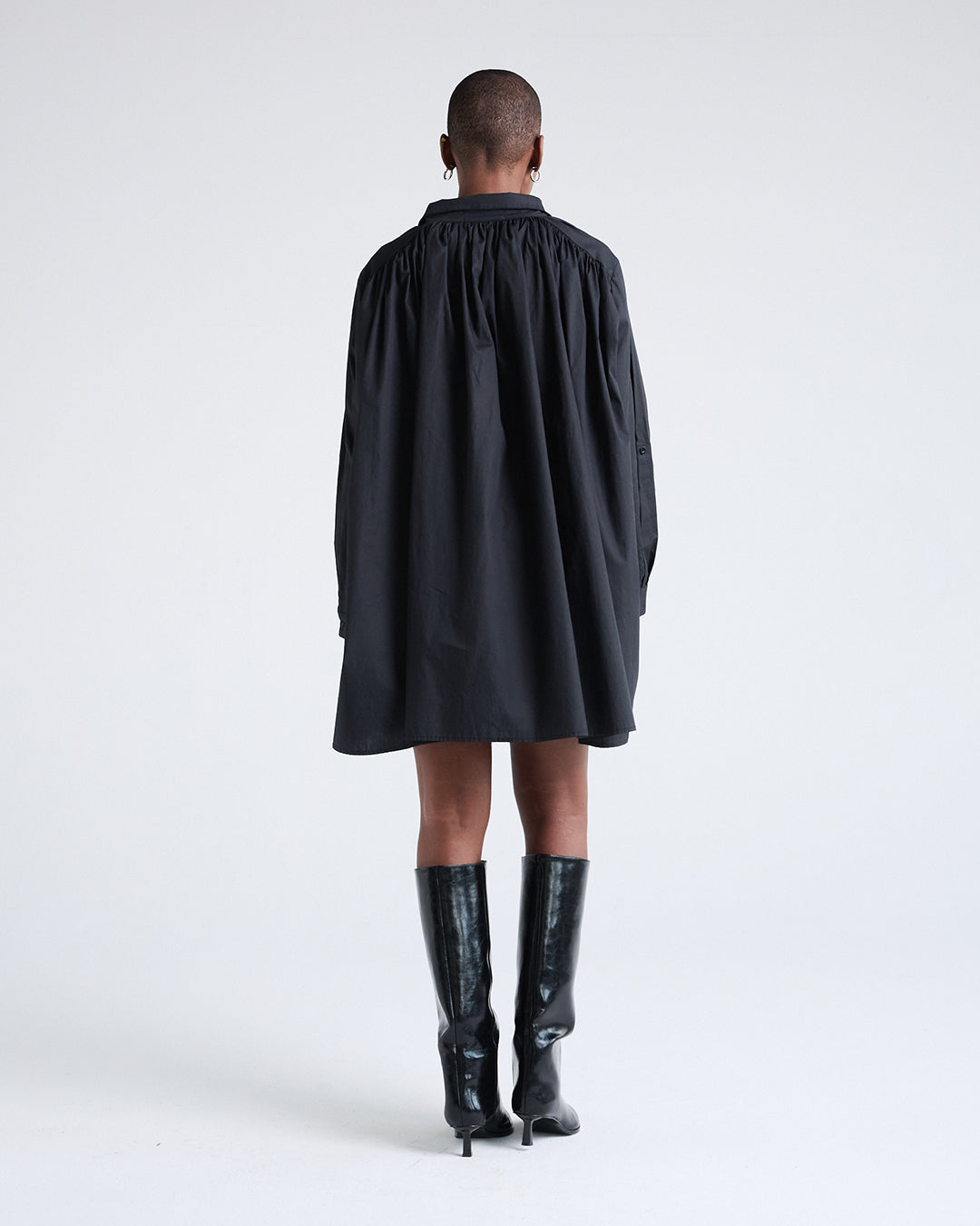 Two Way Sleeves Loose Fit Cotton Long Sleeves Dress in Black