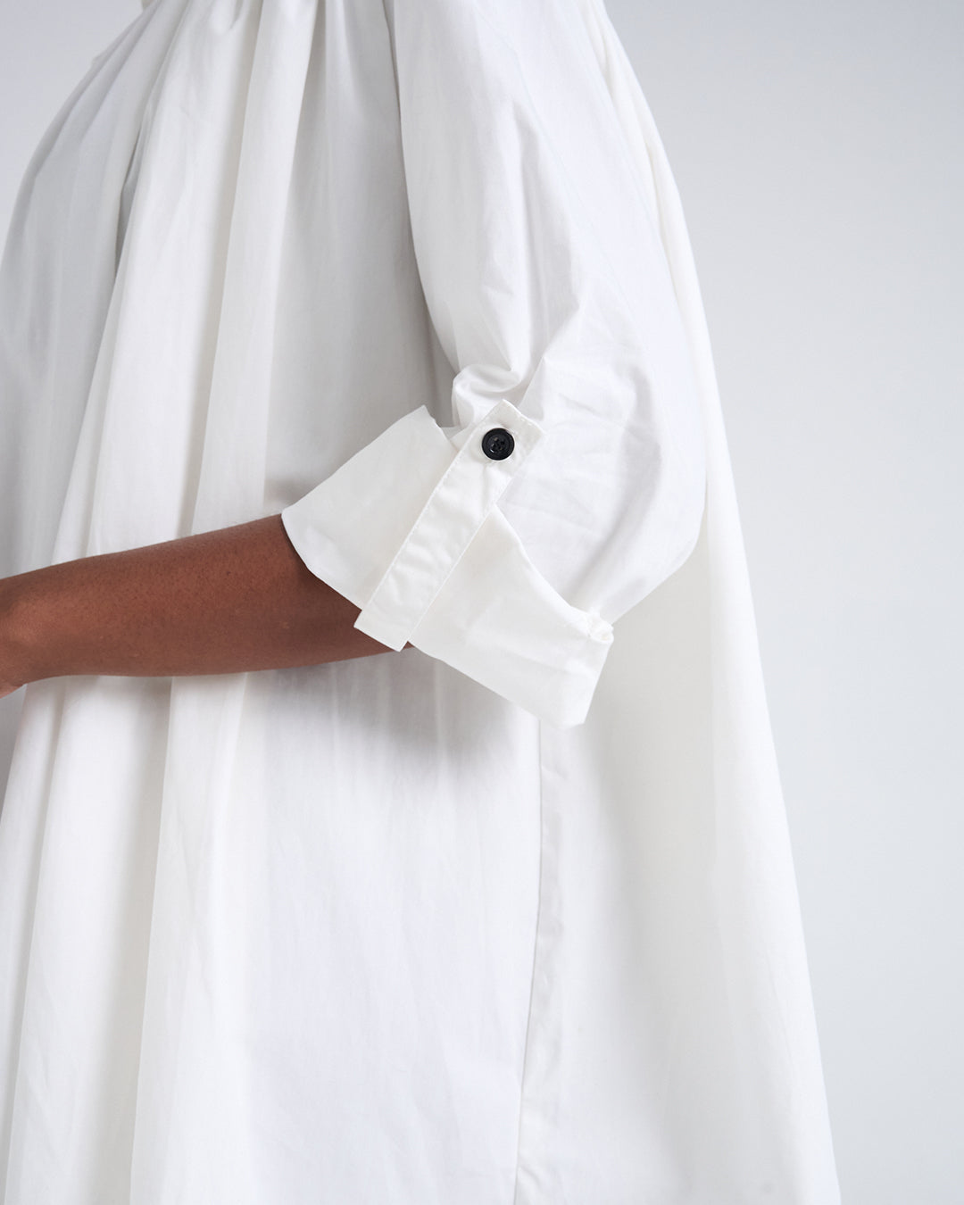 Two Way Sleeves Loose Fit Cotton Long Sleeves Dress in White