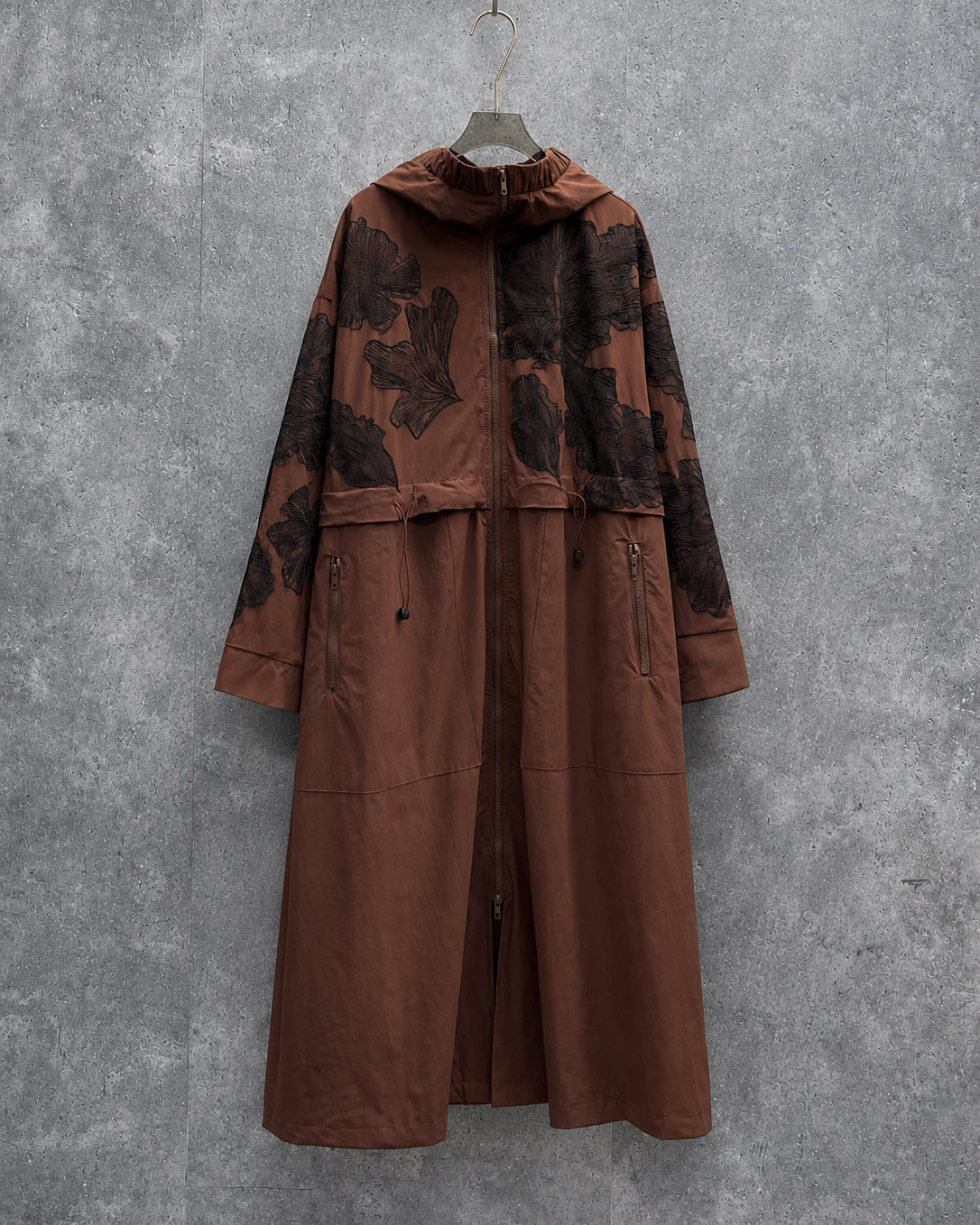 Hooded Jacket with Embroidered Lace Appliqué