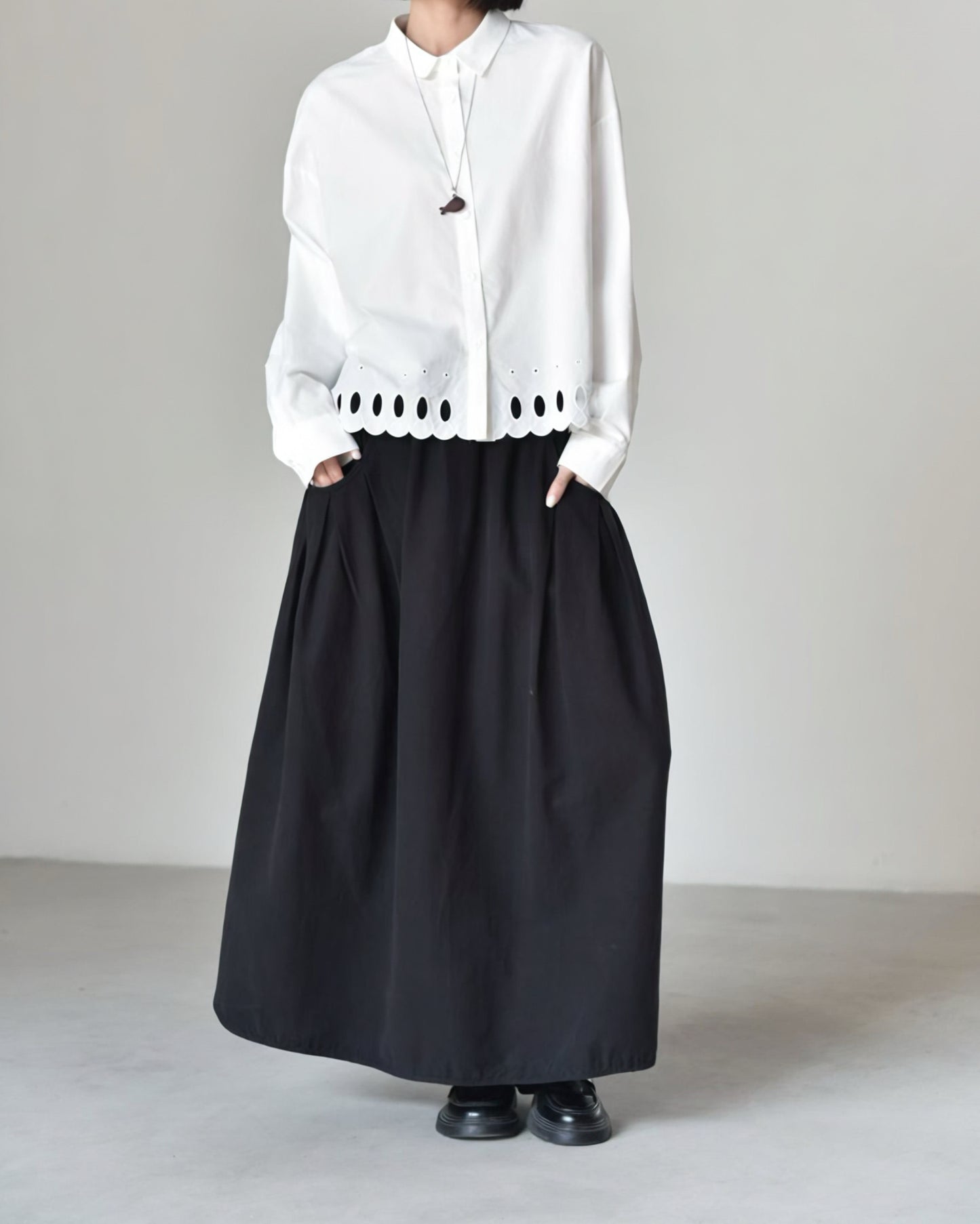 Shirt with Embroidered Cutwork Hem